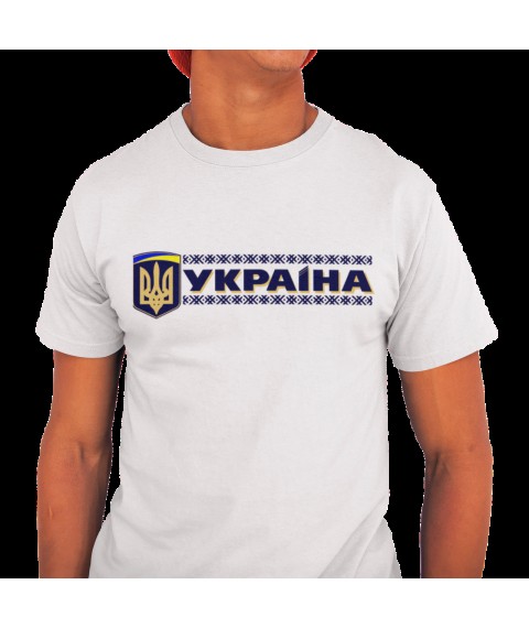 Men's T-shirt Ukraine coat of arms inscription White, XL