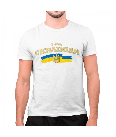 Men's T-shirt I am ukrainian ensign hvilyastiy White, L
