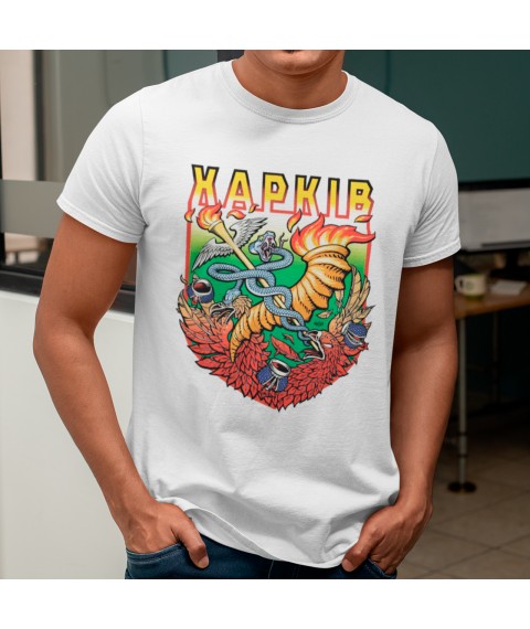 Men's T-shirt Kharkiv chevron color White, M