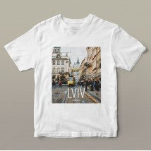 White T-shirt "Places of Ukraine" by Lviv the man, M