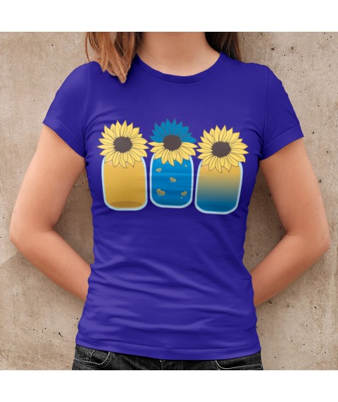 Women's T-shirt Sunflowers Blue, XL