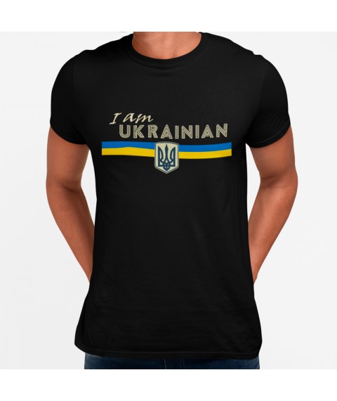 Футболка мужская I am ukrainian прапор рівний Черный, 2XL