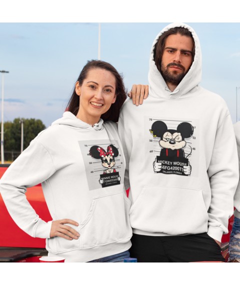Hoodie for lovers "Mickey and Mini Mouse" White, 52, 54