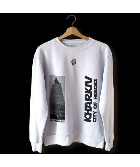 Unisex sweatshirt black and white KHARKIV city of heroes White, 2XL