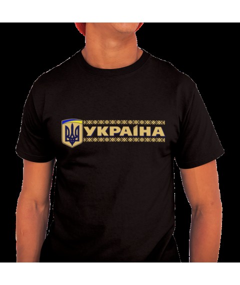 Футболка мужская Україна герб надпис Чёрный, XL
