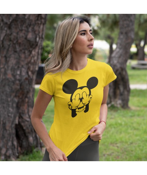 Футболка жіноча Міккі Маус Фак (Mickey mouse fuck) Жовтий, S