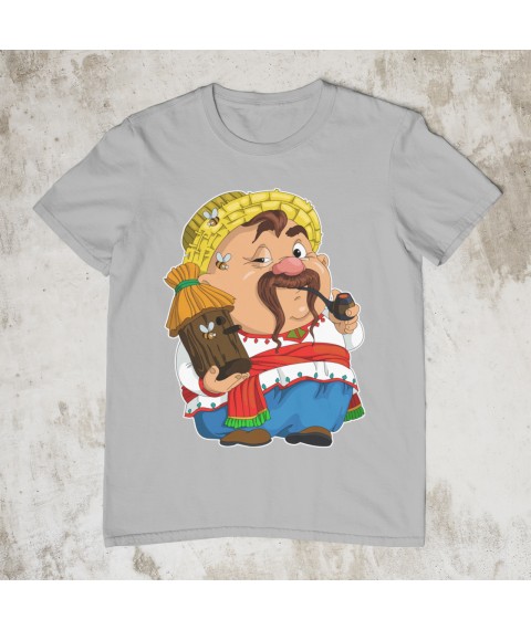 T-shirt of a man "Cossack with a pipe" L, Gray