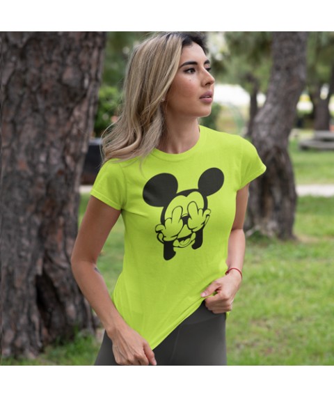 Футболка жіноча Міккі Маус Фак (Mickey mouse fuck) Зелене яблуко, 2XL