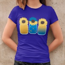 Women's T-shirt Sunflowers Blue, L