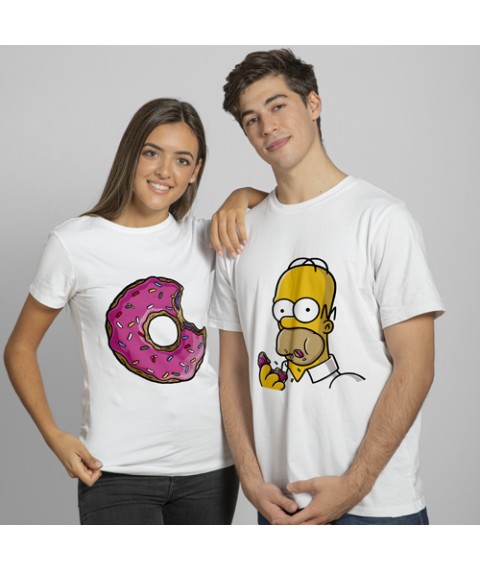 Футболки для закоханих Гомер і Пончик Белый, 46, 54