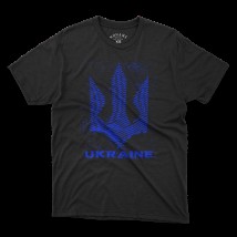 T-shirt black with blue print "Trezub Ukraine" classic XXXL
