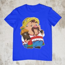 T-shirt of a man "Cossack with a pipe" S, Blue