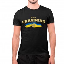 Футболка мужская I am ukrainian прапор хвилястий Черный, S