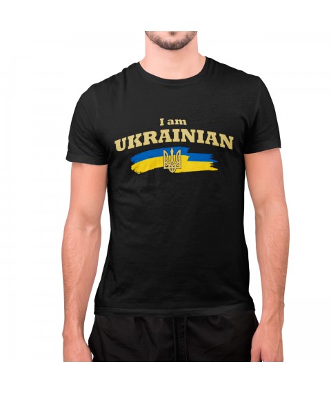 Футболка мужская I am ukrainian прапор хвилястий Черный, S