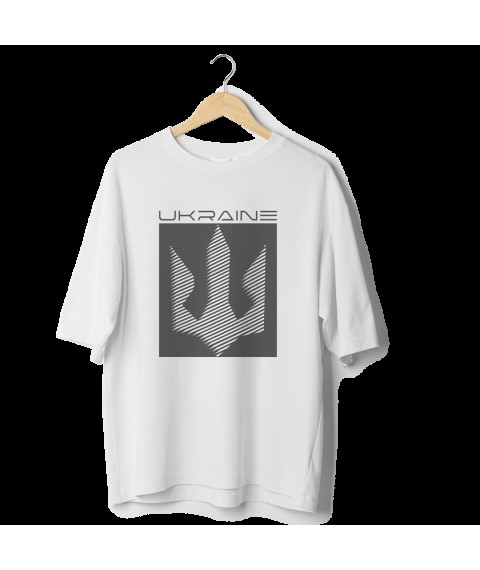 Oversized T-shirt "Trezub Grey", white XS/S