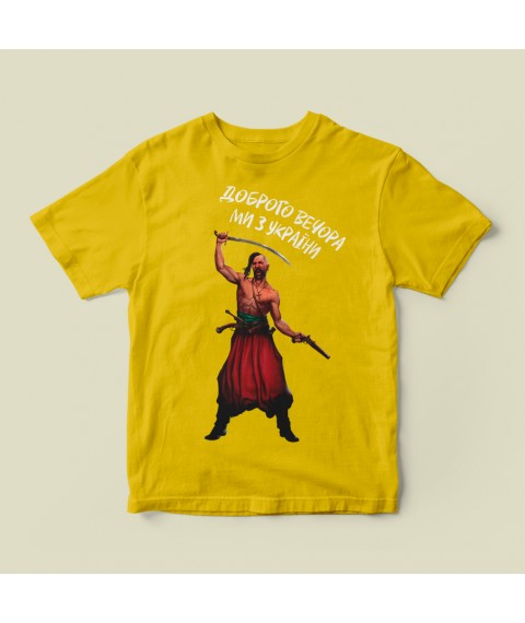 T-shirt of the man Good evening from Ukraine Cossack Shablya, pistol Yellow, XS