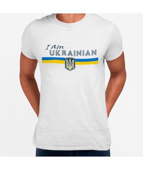 Футболка мужская I am ukrainian прапор рівний Белый, XL