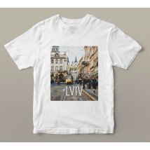 White T-shirt "Places of Ukraine" by Lviv the man, L