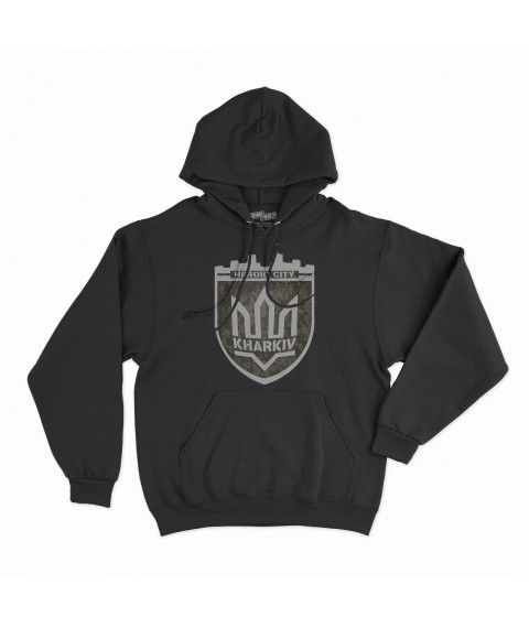 Sweatshirt in black color Kharkiv Heroic city M, Hoodie
