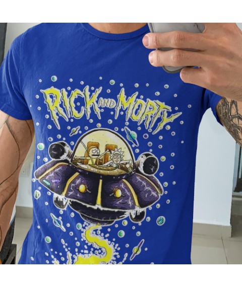 Herren T-Shirt Rick Morty ufo 2XL, Blau