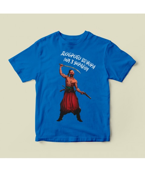 T-shirt of the man Good evening from Ukraine Cossack Shablya, pistol Blue, L