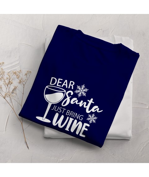 New Year's Sweatshirt - Santa and Wine Dark Blue, L