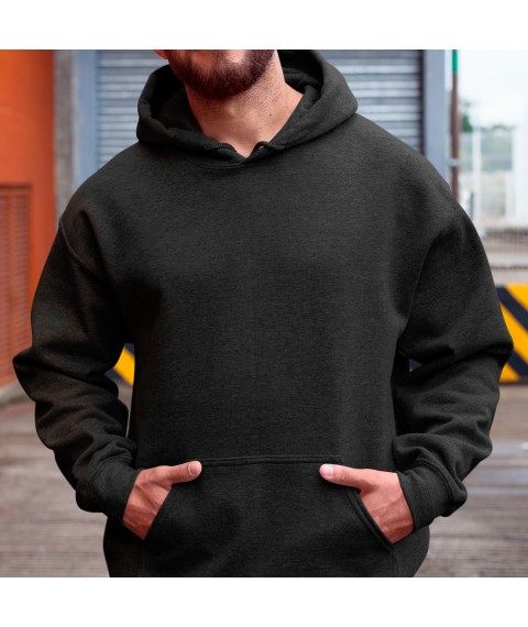 Unisex hoodie dark gray melange with fleece insulation