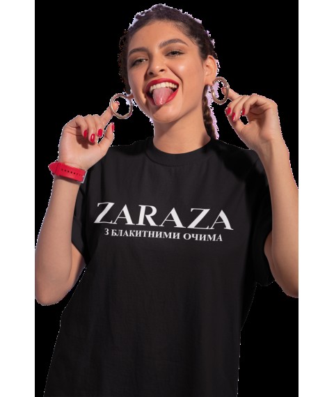 T-shirt over Zaraza with blakytnimi ochima, chorna