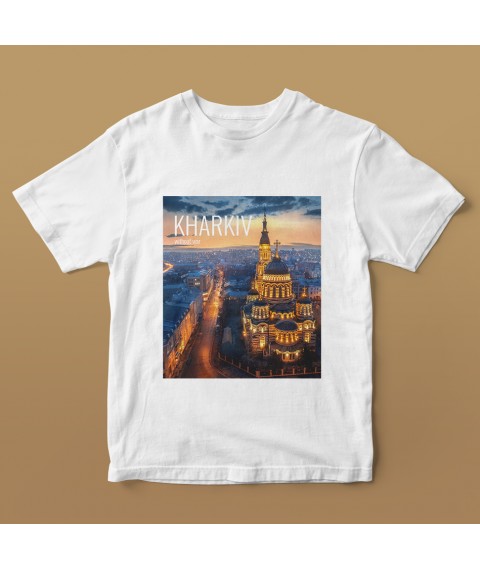 White T-shirt "Places of Ukraine" by Kharkiv man, L