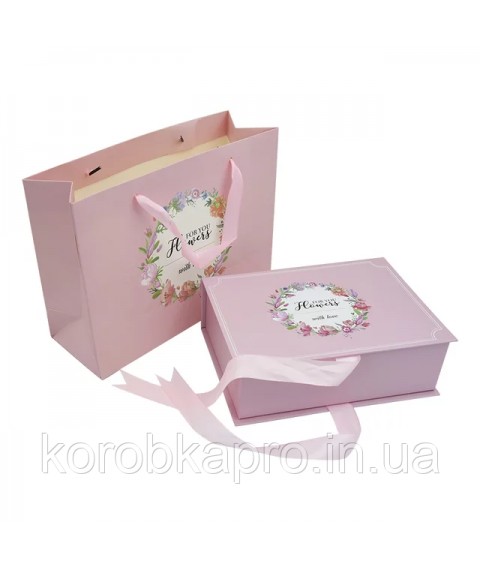 Palette box with logo on magnets, ribbons
