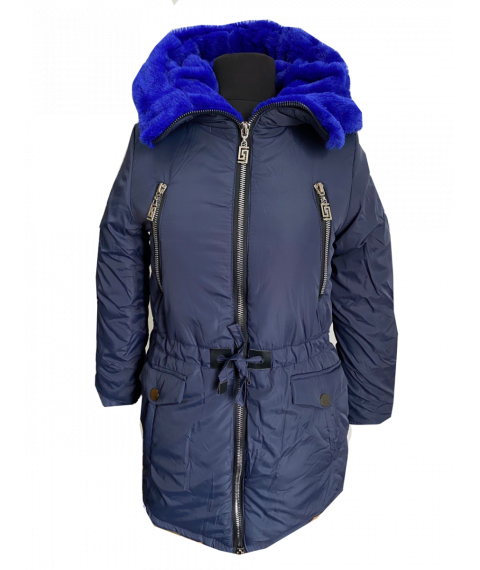 Winter jacket 20027 for a girl of dark blue color