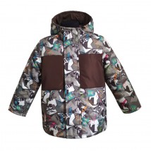 Winter jacket for a boy 20485 brown with a print