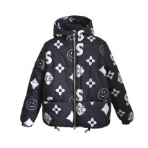 Girl's demi-season jacket 22718 black color with print
