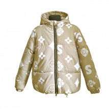 Girl's demi-season jacket 22718 beige color with print