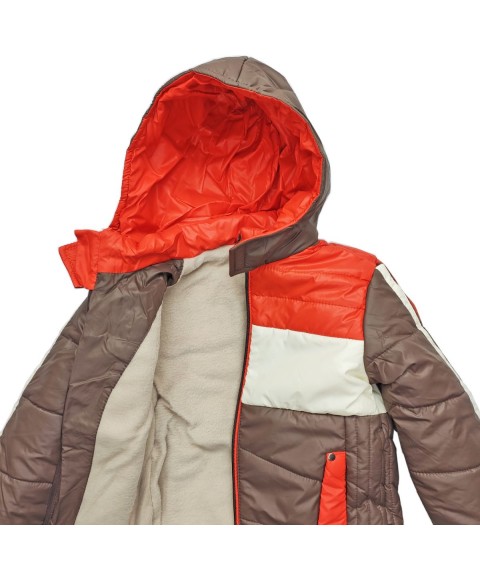 Куртка 2683 коричнева з біло-червоним принтом