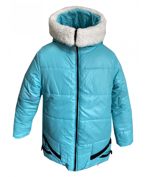 Turquoise-colored winter jacket 2804 for a girl