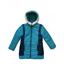 Winter jacket 2813 for a girl in turquoise color with a print