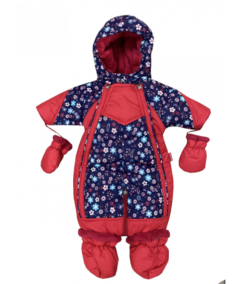 Winter overalls 32019 for a girl in red and blue color