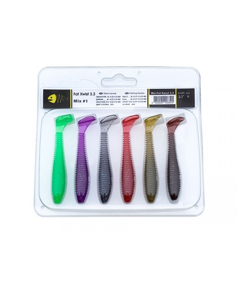 Набір силіконових приманок Wist Fat Xwist 3.3 дюйма (6 шт) Mix #1