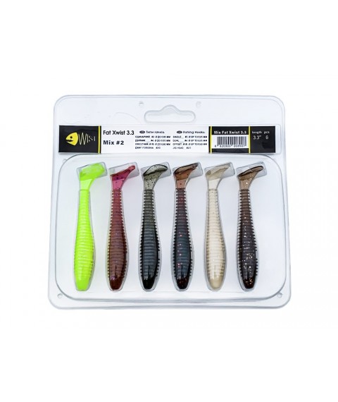 Набір силіконових приманок Wist Fat Xwist 3.3 дюйма (6 шт) Mix #2