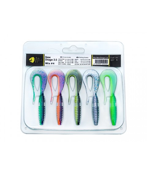 Набір силіконових приманок Wist New Drago 3.5 дюйма (5 шт) Mix #4