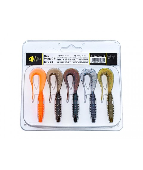 Набір силіконових приманок Wist New Drago 3.5 дюйма (5 шт) Mix #3