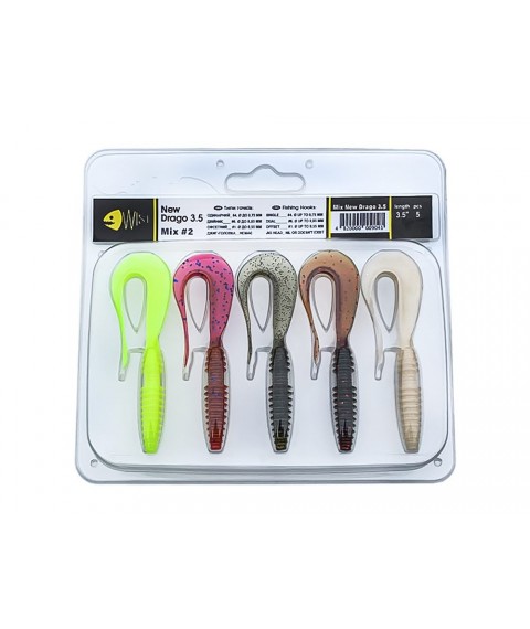 Набір силіконових приманок Wist New Drago 3.5 дюйма (5 шт) Mix #2