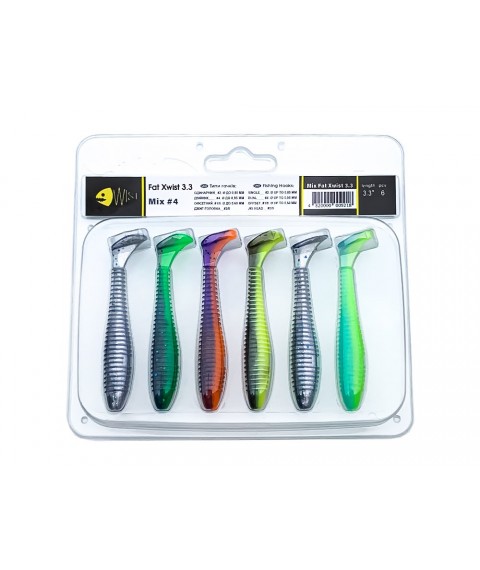 Набір силіконових приманок Wist Fat Xwist 3.3 дюйма (6 шт) Mix #4