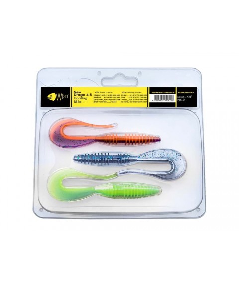 Набір силіконових приманок Wist New Drago 4.5 дюйма (3 шт) Mix #4