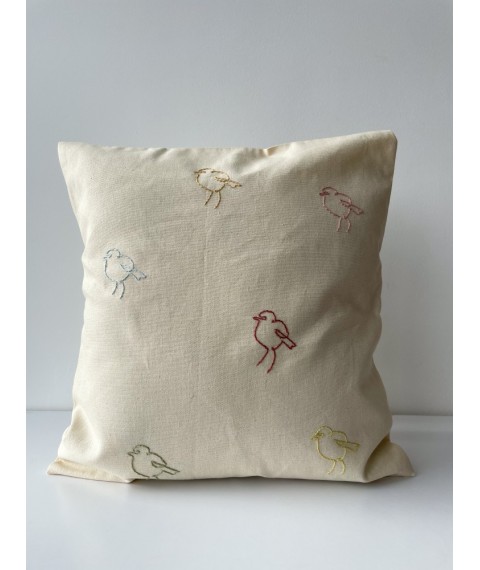 Cushion cover 40x40 cm with embroidered birds, beige efi
