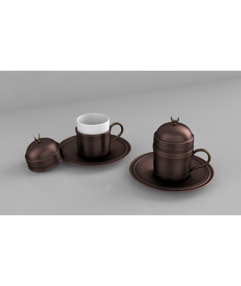 Kupfertasse mit Untertasse zum Servieren von Kaffee im Osten EAST (Patina) ZH 1St
