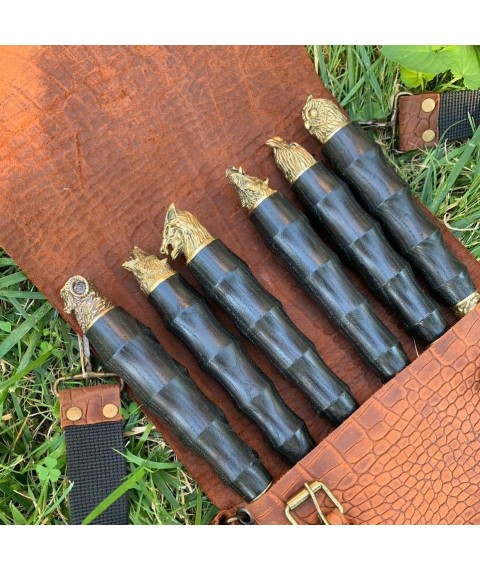 Set of skewers with wooden handles INDIAN REPTILE Gorillas BBQ in a leather case