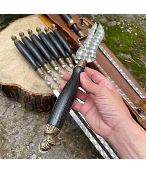 Gift set of skewers with wooden handle KNIGHT MAX Gorillas BBQ in a leather case