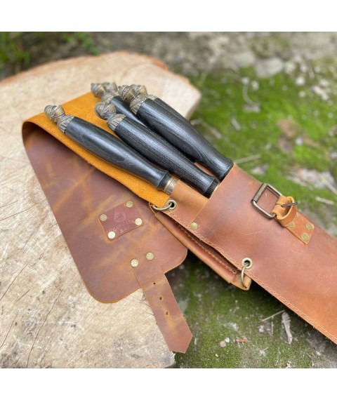 Подарунковий набір шампурів із дерев'яною ручкою ЛИЦАР МАХ Gorillas BBQ в шкіряному чехлі
